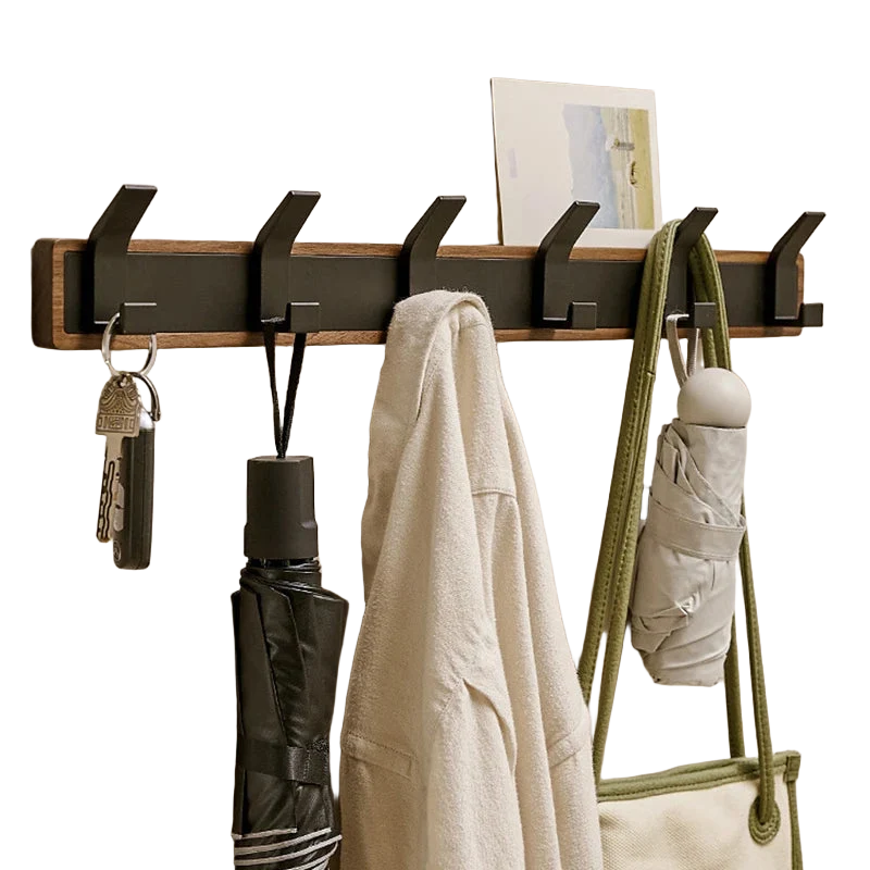 Perchero de Pared de Madera Negra BAKALA, Ganchos para Ropa para Baño, Cocina, Dormitorio, Pasillo