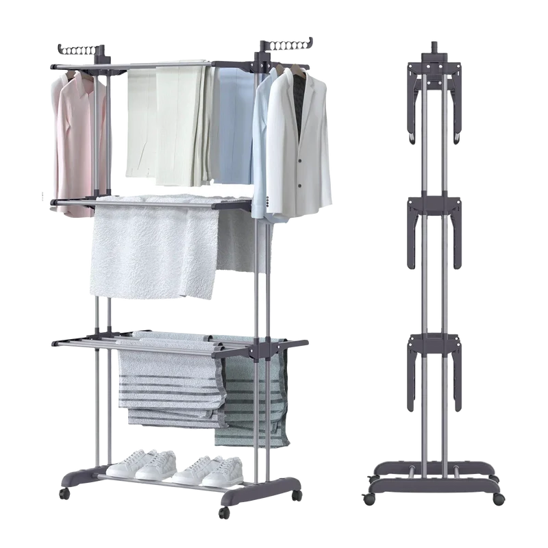 Torre de Ropa Plegable de 3 Niveles Oak & Tea XL Compacta