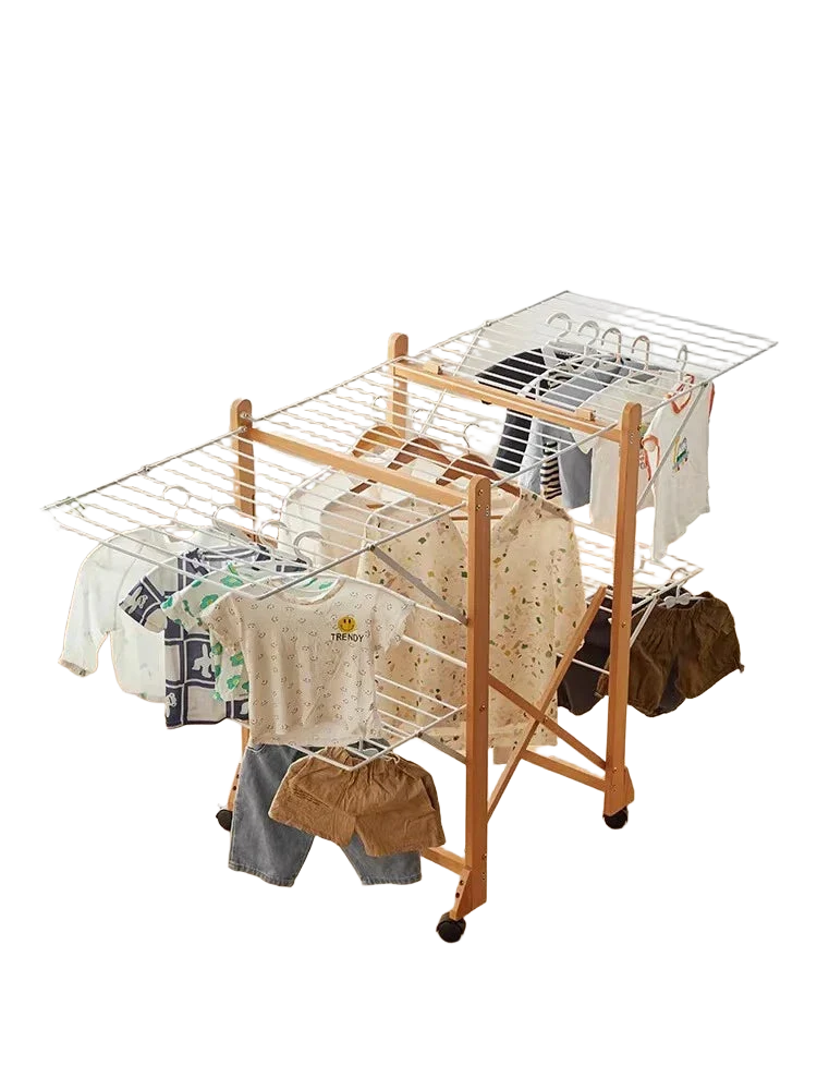Tendedero de Ropa Plegable de Madera - Portátil y Móvil para Balcón y Habitación