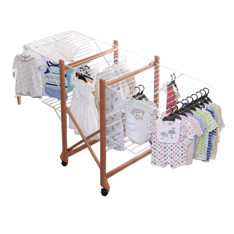Tendedero de Ropa Plegable de Madera Sólida, Secador Moderno para Balcón y Exterior sin Instalación para Mantas y Ropa