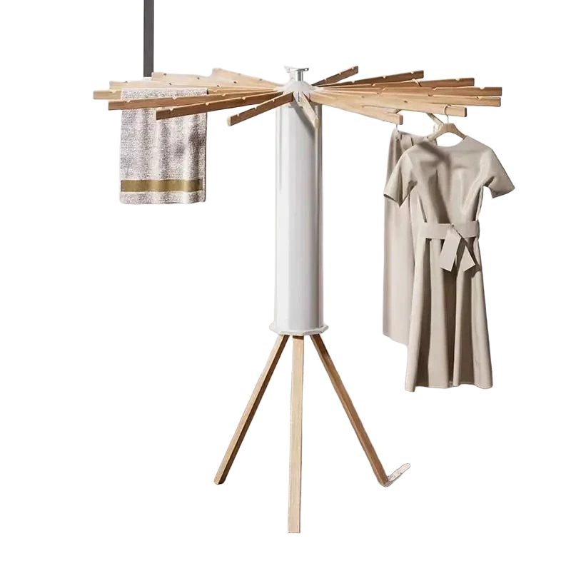 Tendedero de Ropa Plegable Multifuncional Giratorio de Pie Trípode Móvil para Balcón y Dormitorio