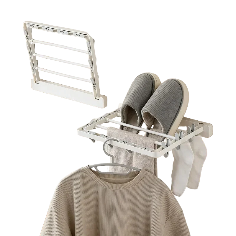 Tendedero de Pared Plegable con Pinzas Antiviento Ahorro de Espacio