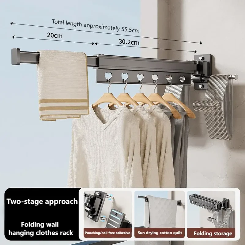 Tendedero de ropa plegable para balcón, secado telescópico, tendedero oculto, barra de secado para interior y baño