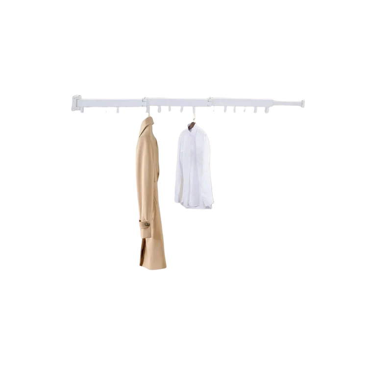 Colgador de Ropa de Pared 3 Pliegues con Anillo Giratorio, Blanco, Ahorro de Espacio, Resistente, Múltiples Ganchos