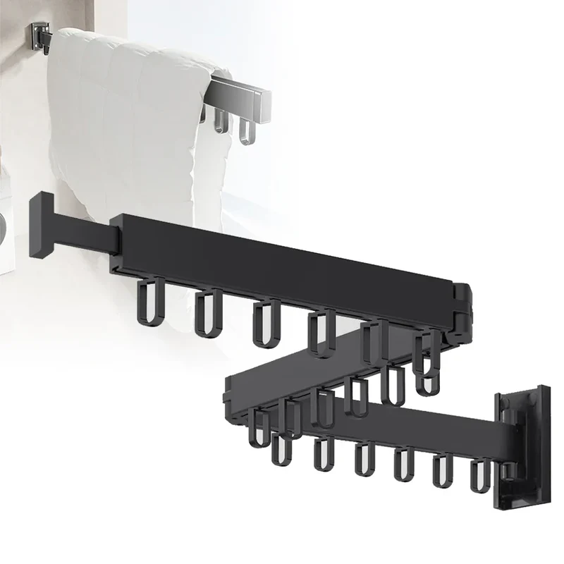 Tendedero de Pared Retráctil de Aluminio Negro - Plegable y Antiviento