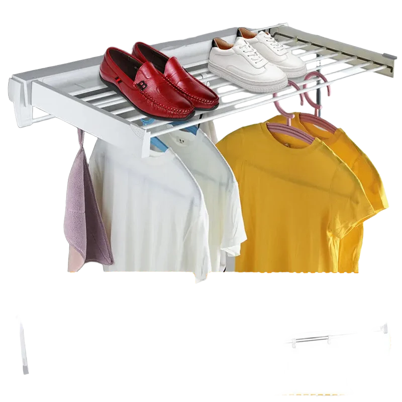 Tendedero de Ropa Retráctil Plegable de Pared Blanco