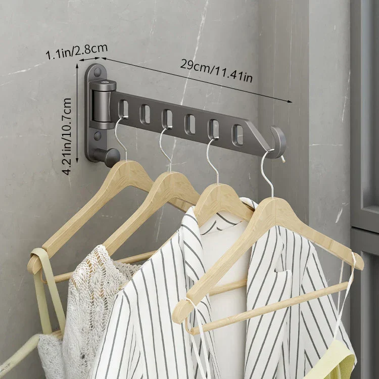 Tendedero de Ropa Retráctil de Pared 6 Agujeros, Plegable con Brazo Giratorio