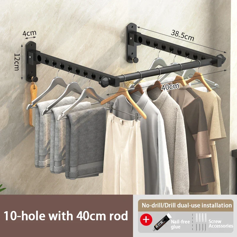 Tendedero de Ropa Plegable de Pared - Estante Metálico Negro para Lavandería, Balcón y Dormitorio (Diseño de Ahorro de Espacio)