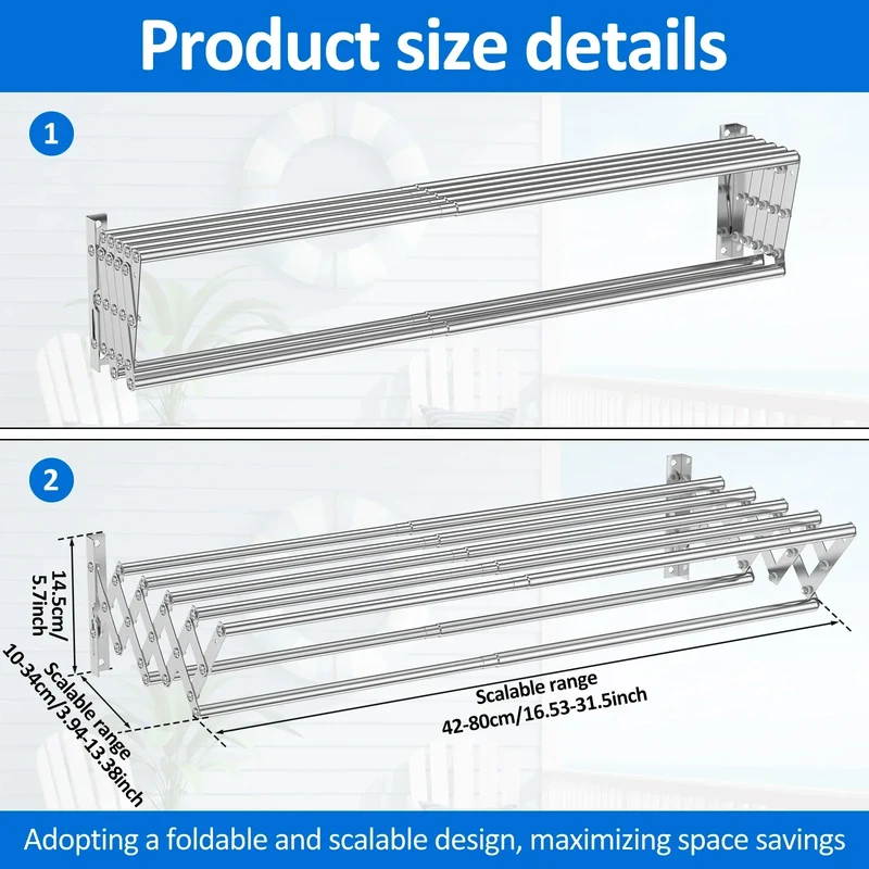 Tendedero de Ropa Retráctil y Plegable de Acero Inoxidable para Pared