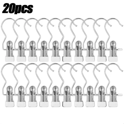 Pinzas de Ropa de Acero Inoxidable Premium con Ganchos - Ahorro de Espacio para Pantalones, Toallas y Organización de Armario
