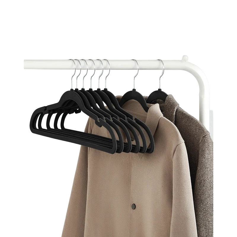 SONGMICS Pack de 30 Perchas de Terciopelo, Antideslizantes, Muescas para Hombros, Barra para Pantalones, Gancho Giratorio 360°, Ahorro de Espacio, 0,6