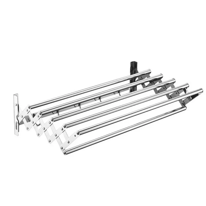 Tendedero de Pared Plegable de Acero Inoxidable con Ganchos, Gran Capacidad, Retráctil y Resistente a la Herrumbre