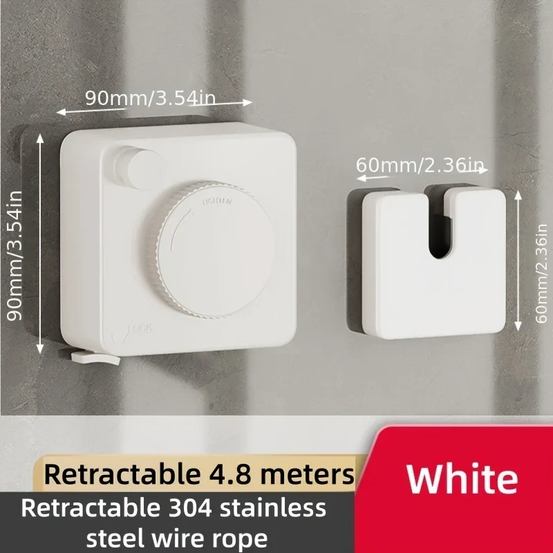 Tendedero de ropa de alambre para interior y exterior, retráctil y almacenamiento oculto, instalación de doble propósito con o sin perforación, compac