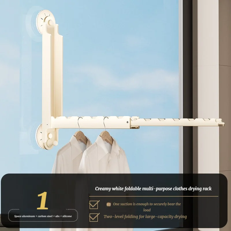Tendedero de ropa plegable sin perforación, gran capacidad montaje en pared, fácil desmontaje, barra para secado interior