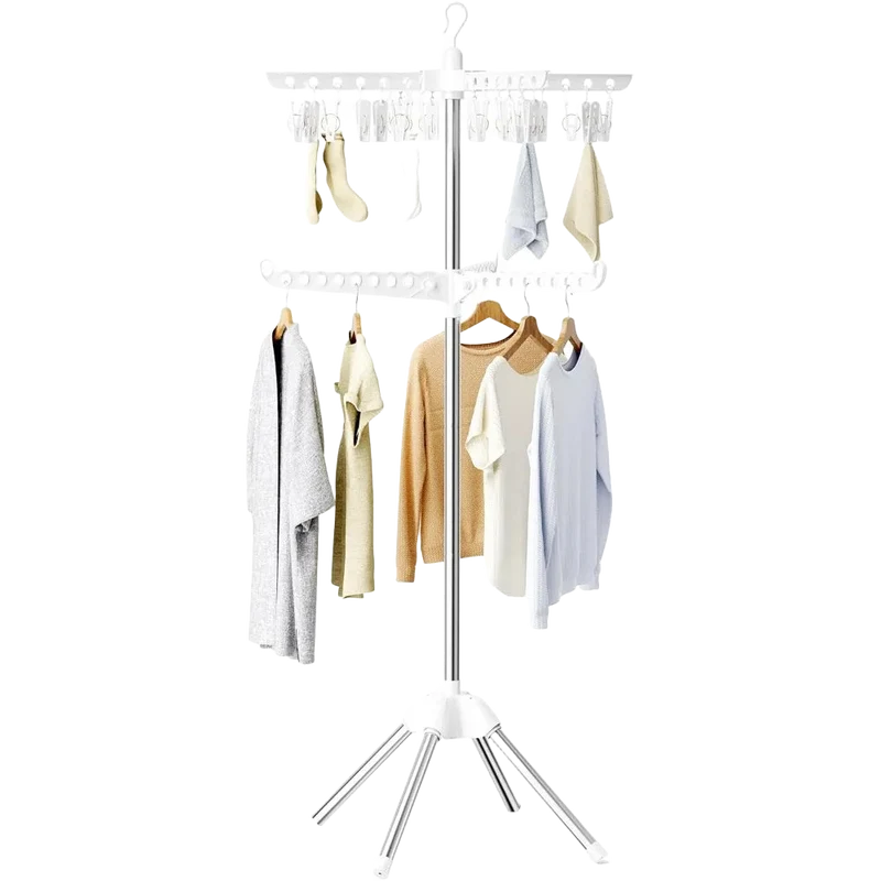 Abiglifty Tendedero de Ropa Giratorio y Plegable, Ahorro de Espacio, Libre Soporte, 2 Niveles
