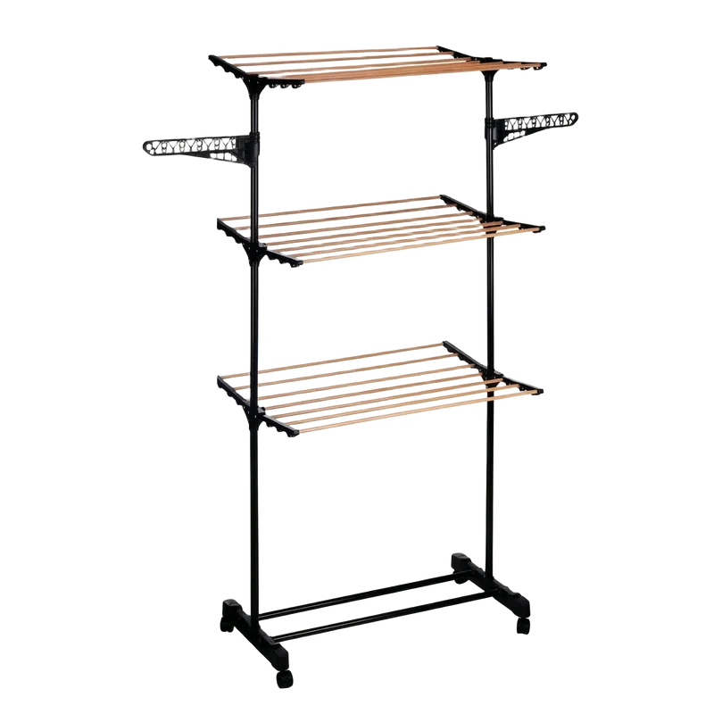 TopRed Tendedero Plegable Vertical con Ruedas, 4 Niveles, Madera Negra, Plástico Resistente, Interior y Exterior