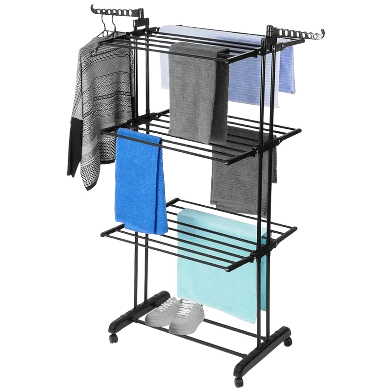 Tendedero de Ropa Metálico Vertical Negro con Ruedas 125x170 cm