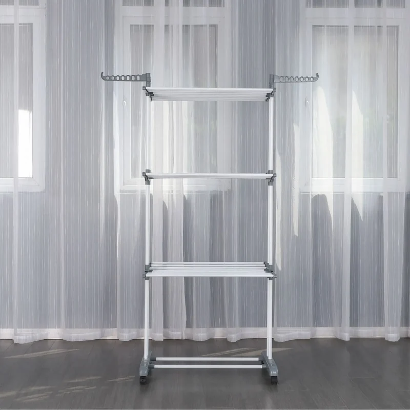 Tendedero de Ropa Plegable Vertical DASCK, 3 Niveles Ajustable con Ruedas, Altura 177 cm, Ancho 75-126 cm