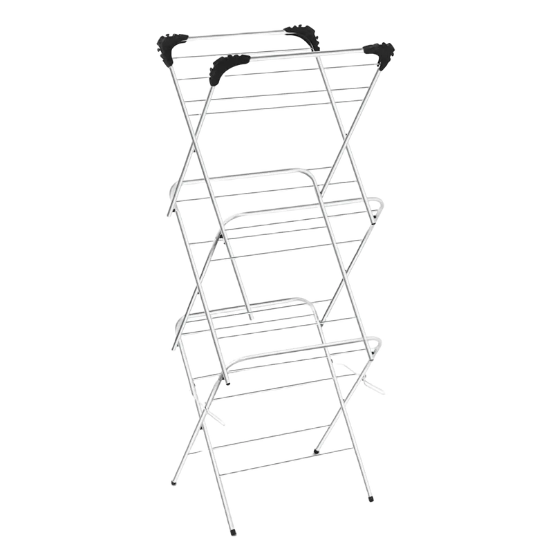 Tendedero de Ropa Plegable - Estante Vertical de 3 Niveles, Metal y PP Plástico, Blanco, Compacto 47x41x136 cm, Perfecto para Espacios Pequeños, Fácil