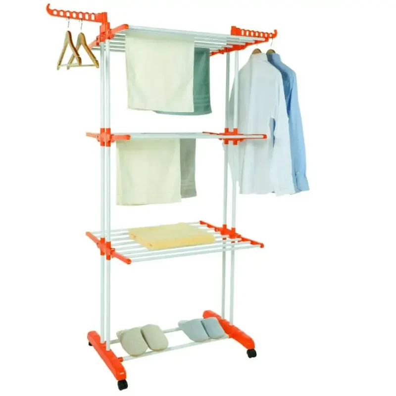 Tendedero Vertical con Ruedas para Ropa - Plástico Ecológico y Acero Pintado - 3 Niveles, Plegable, 25 kg
