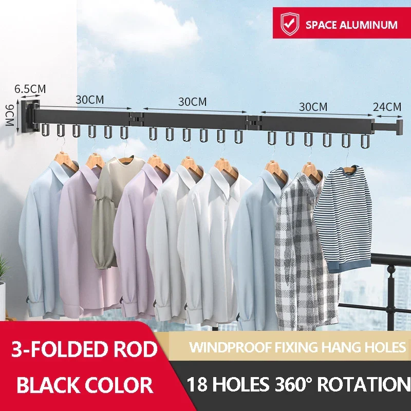 Tendedero de Ropa de Pared Plegable 3 Barras Extensible