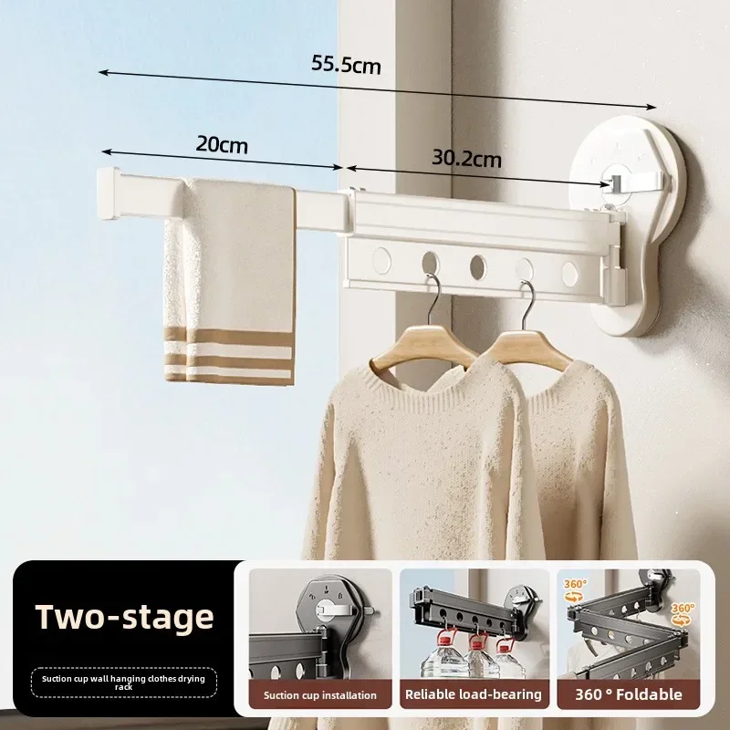 Tendedero de Ropa Plegable con Ventosa, Colgador para Interior y Exterior, Diseño Sin Taladro, Compacto y Resistente