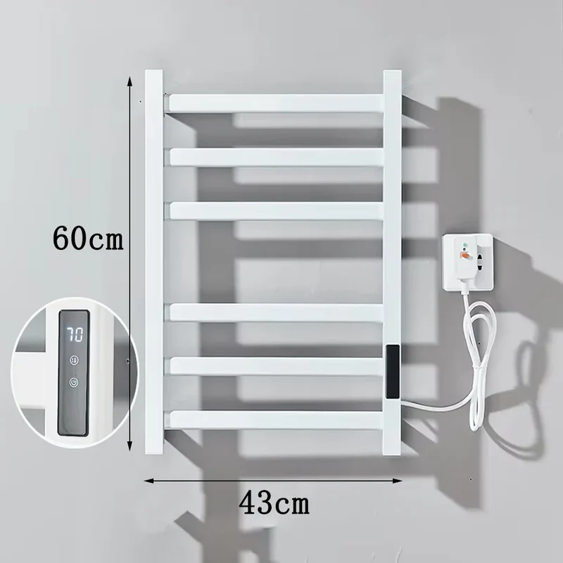 Toallero Eléctrico de Baño Blanco con Pantalla Digital y Control Táctil Termostático, Secador de Toallas, Acero Inoxidable 304