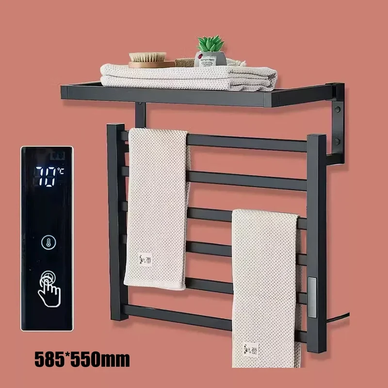 Toallero Eléctrico Calefactado con Pantalla Digital y Termostato Táctil, Secador para Toallas y Ropa, Acero Inoxidable 304