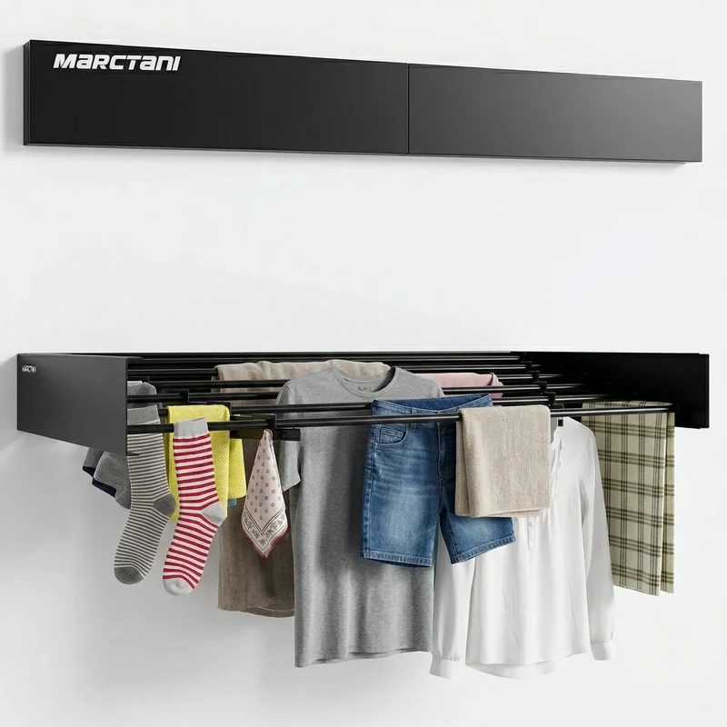 Tendedero de Pared Plegable Marctani, Secadora Retráctil, 80-120 cm, Acero Inoxidable, Soporta 30 kg, Ahorra Espacio