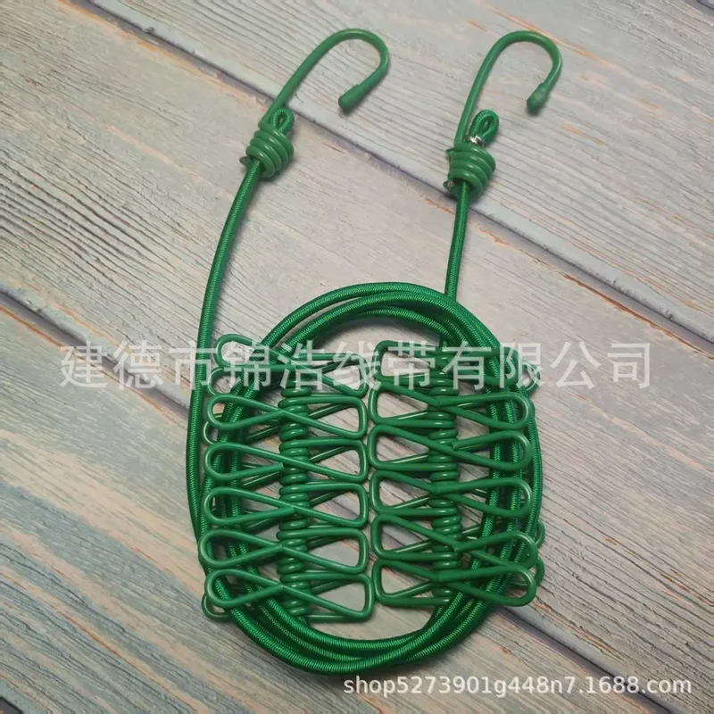 Cuerda de Tendedero Portátil para Exterior y Viaje, Elástica y Antiviento con 12 Pinzas Coloridas