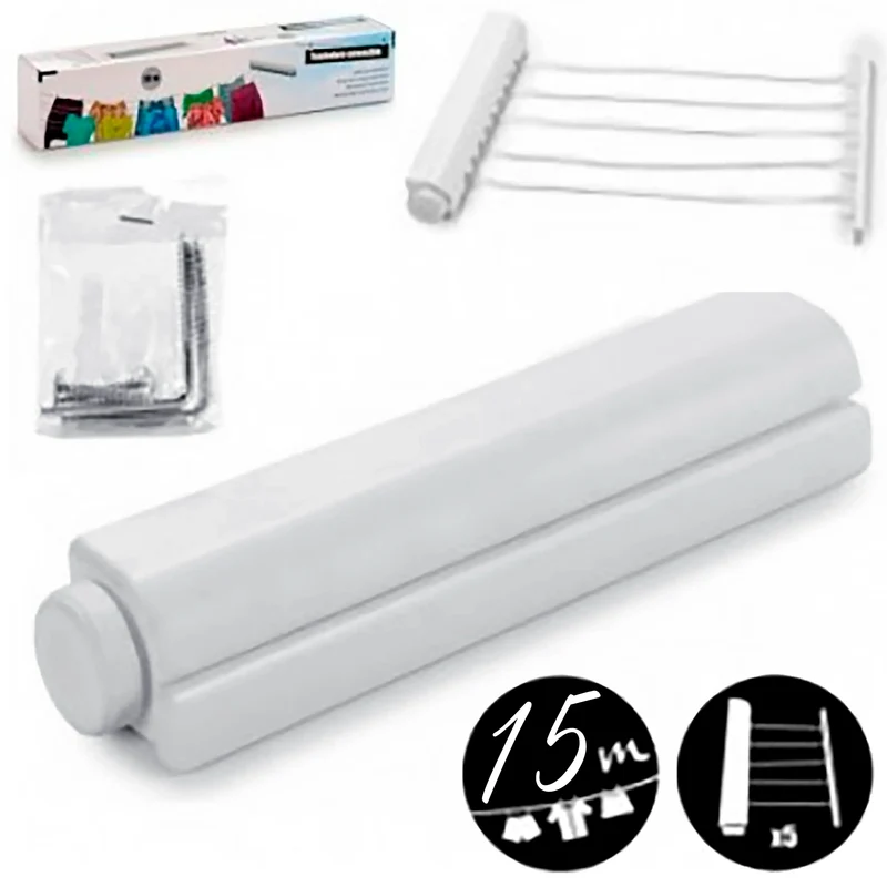 Tendedero Retráctil Exterior Extensible 15 o 21.6 Metros con Hardware Incluido - 5 o 6 Cuerdas