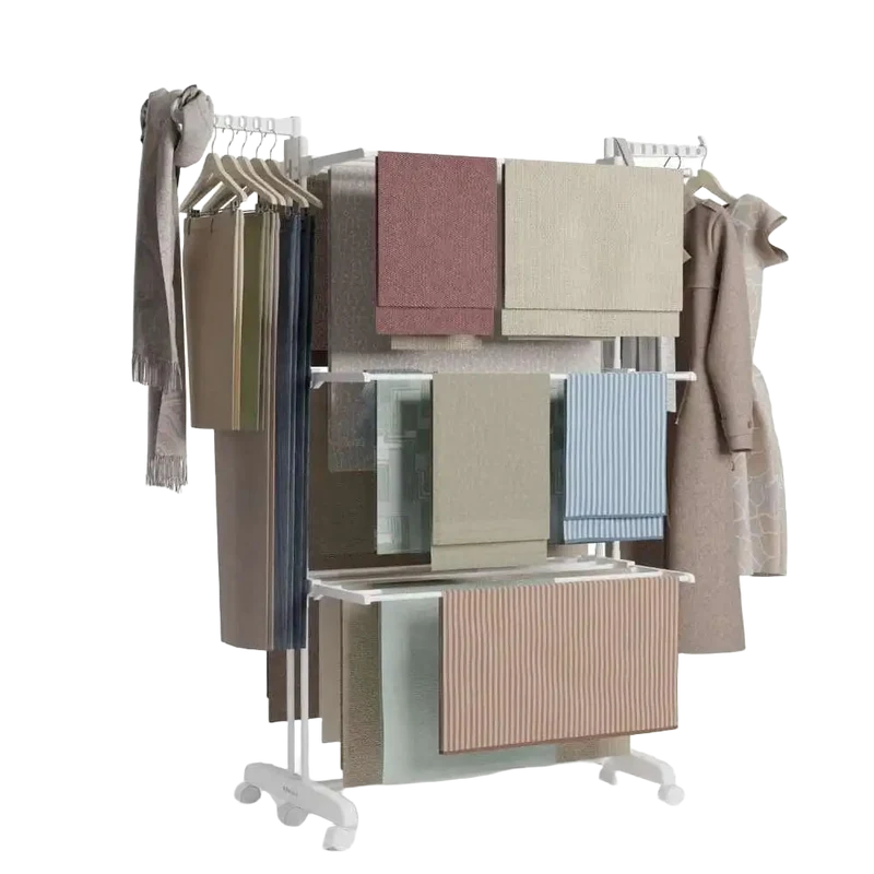 Tendedero Vertical Newlux Bastion V40 Blanco con Ruedas, 4 Niveles Dobles + Estante para Zapatos y 18.5m de Tendido