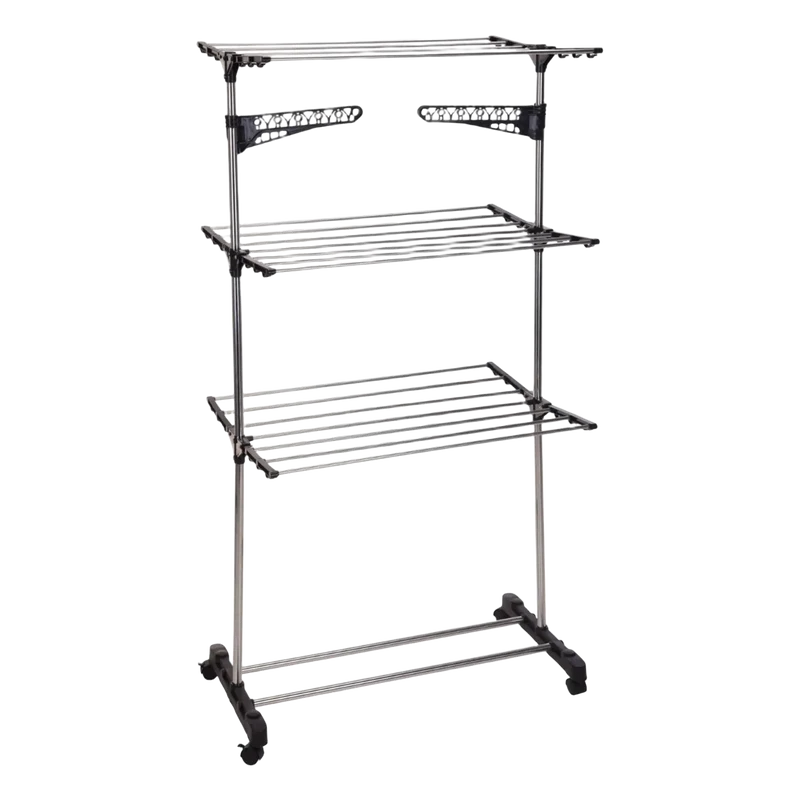 Tendedero de ropa de 3 niveles Well Home con 4 ruedas, 80x57x165 cm