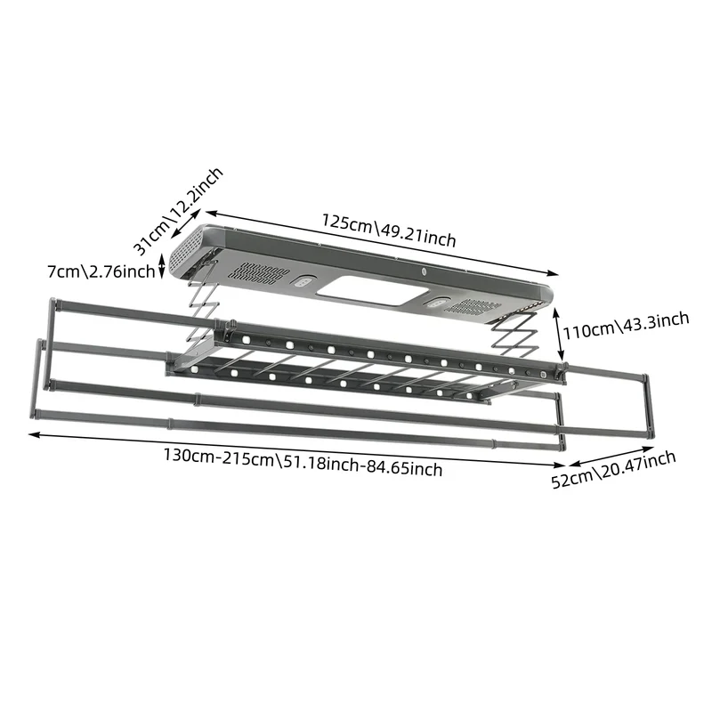 Tendedero de Ropa Eléctrico Plegable para Techo 220V con Control Remoto, Aleación de Aluminio y Acero al Carbono