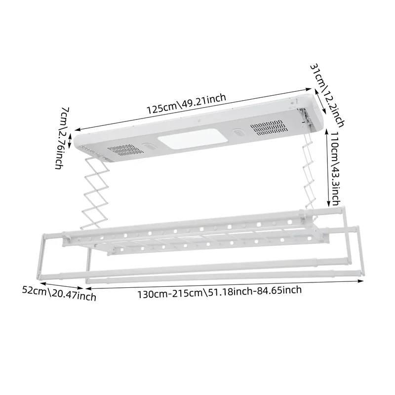 Tendedero de Ropa Eléctrico Retráctil de Techo con Control Remoto, Varilla Ajustable, Desinfección y Luz UV para Lavandería en Casa