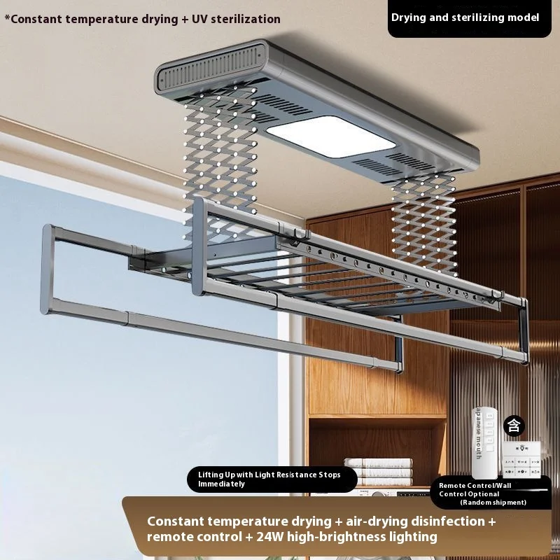 Tendedero de Ropa Eléctrico de Techo Retráctil Plegable de Aleación de Aluminio con Luz LED y Secado