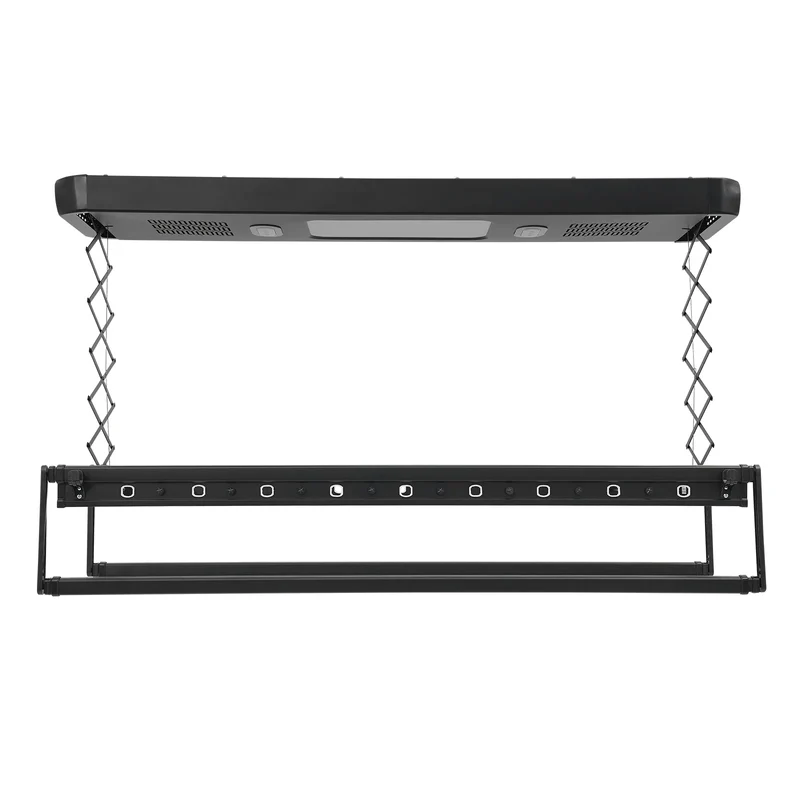 Tendedero Eléctrico 220V Negro con Control Remoto, Cuerda para Pared y Techo, con Luz LED