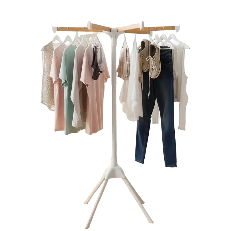 Tendedero de ropa plegable de 4 patas con 8 varillas de bambú y 40 ranuras para ganchos, color natural y blanco