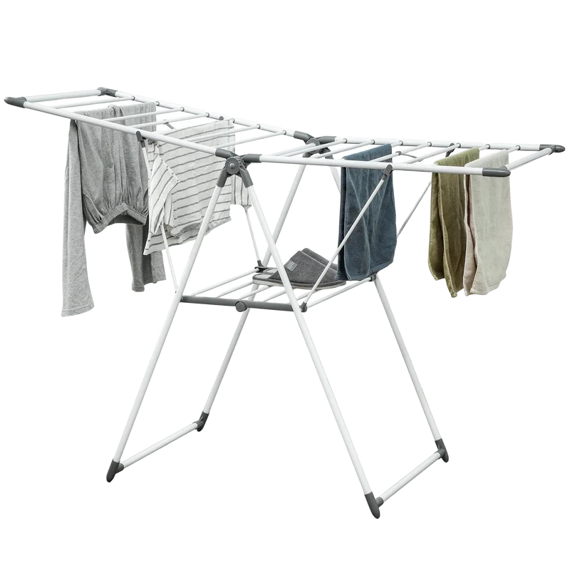 HOMCOM Tendedero de Ropa Plegable Metálico con Brazos Ajustables 156,5x97 cm Blanco