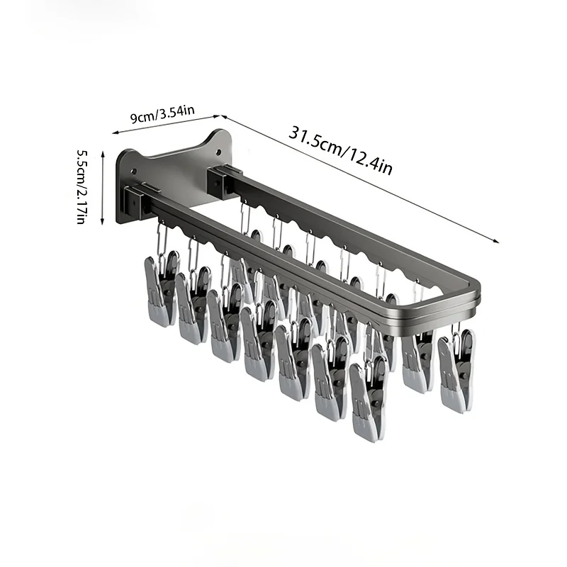 Colgador de Calcetines de Pared Plegable con 14 Pinzas - Tendedero de Ropa