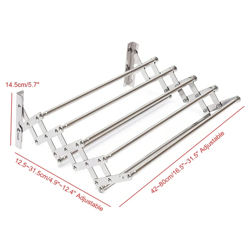 Tendedero Plegable de 42-80 cm, Perchero para Ropa, 7 Barras Extensibles, Colgador de Pared Retráctil