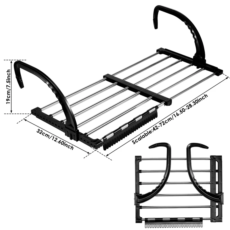 Tendedero de Ropa Plegable Extensible de Acero Inoxidable para Radiador, Balcón y Ventana