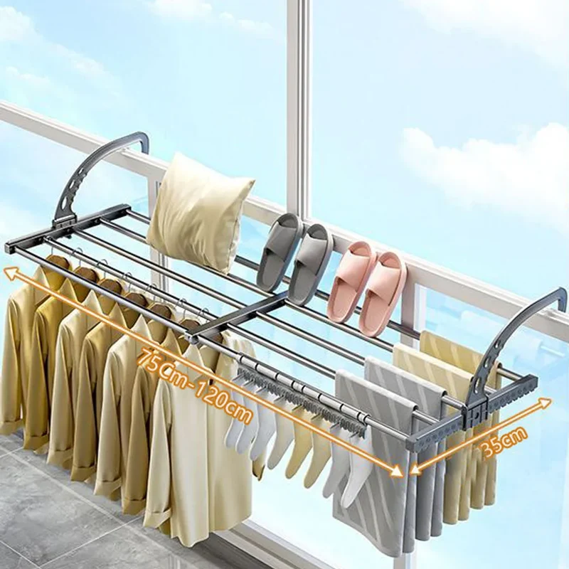 Tendedero de Ropa Extensible para Radiador Retráctil Plegable con Pinzas para Calcetines Secador de Ropa para Baño Balcón