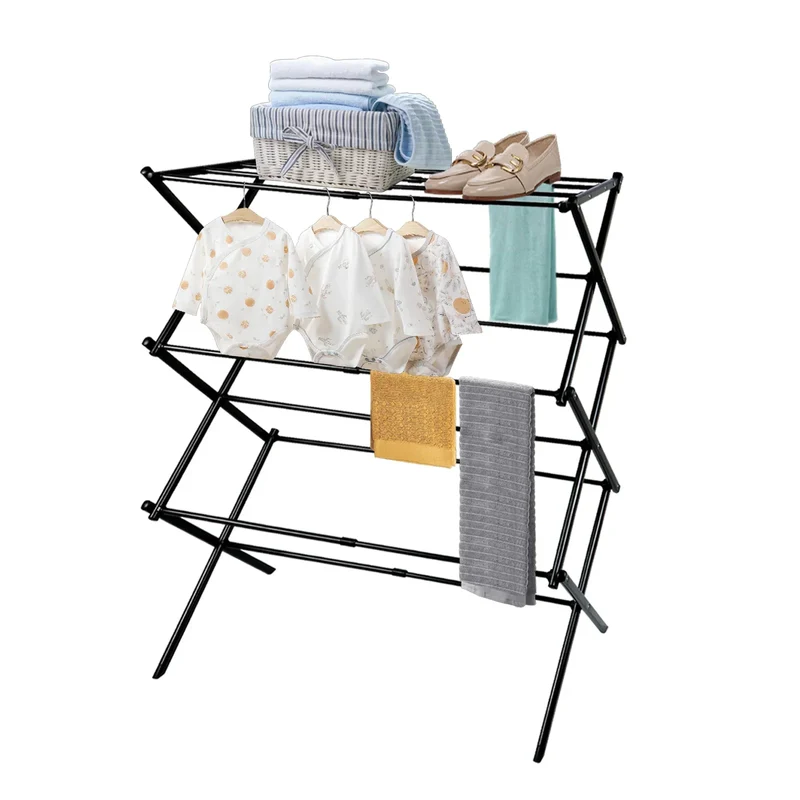Tendedero de Ropa Plegable y Extensible, 6 Niveles con 11 Barras, Resistente y Duradero, Blanco/Negro