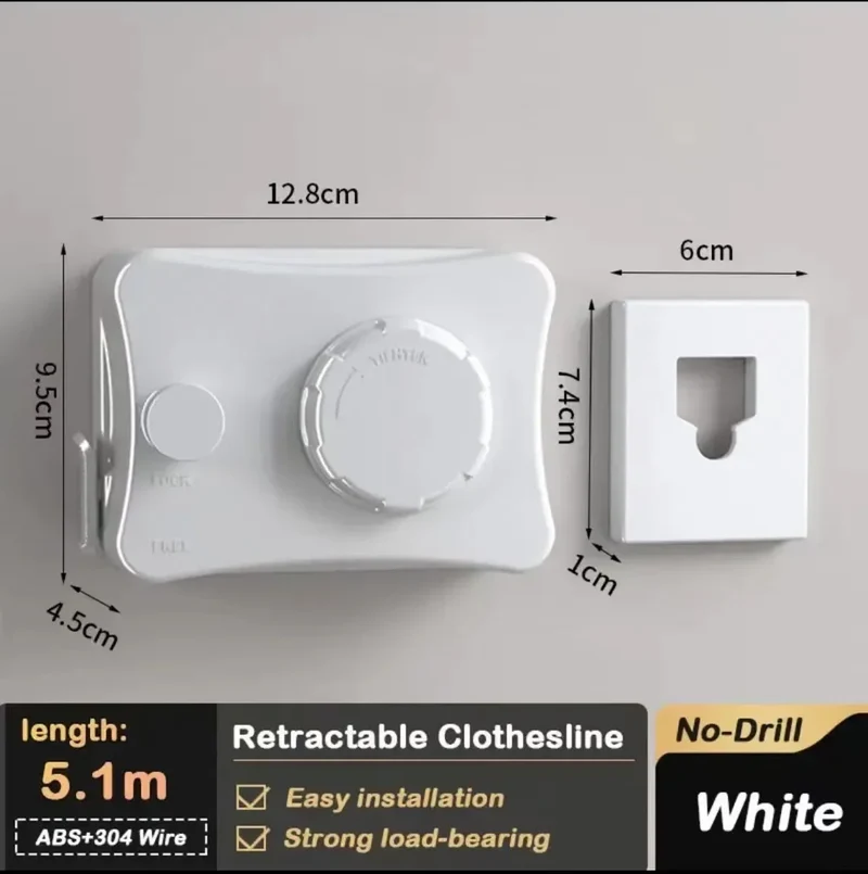 Tendedero de Ropa Retráctil Invisible de Pared, Ahorra Espacio, Cuerda Ajustable, Secado Interior