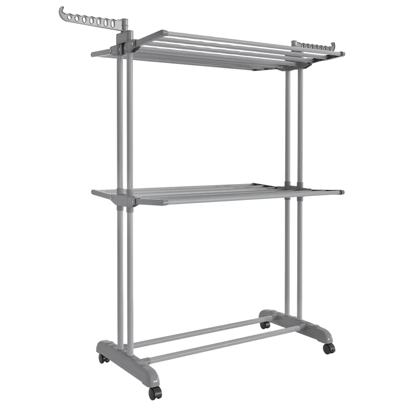Tendedero de Ropa Plegable 3 Niveles con Ruedas – SONGMICS, Gris, 63.5 x 128 x 148 cm