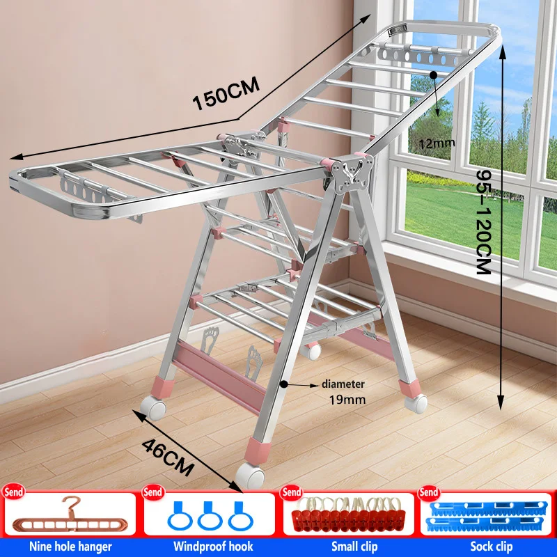 Tendedero de Ropa Plegable de Acero Inoxidable para Interior y Exterior, Balcón y Secado de Mantas