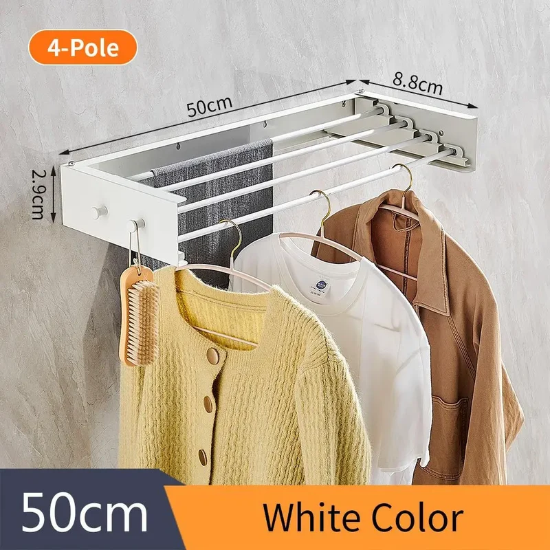 Tendedero de Ropa Plegable Blanco para Balcón, Montaje en Pared, Invisible