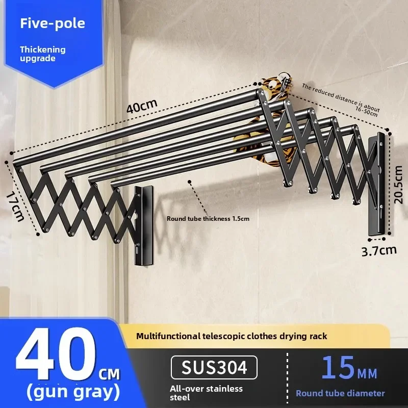 Tendedero de Pared Plegable y Retráctil para Ropa | Ahorra Espacio en Interior y Balcón