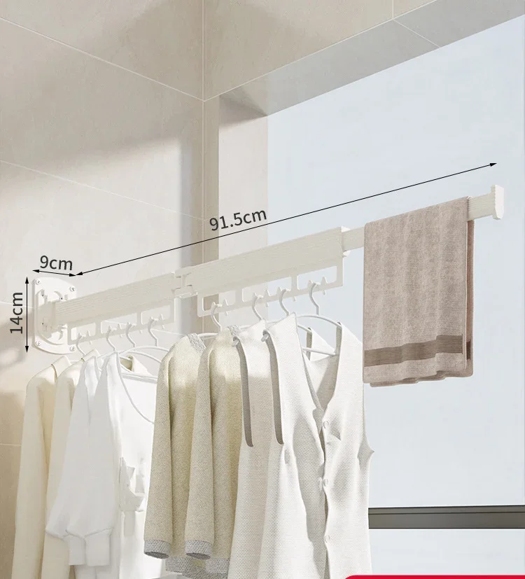 Tendedero Plegable Retráctil de Pared, Sin Perforaciones, Multifuncional para Interior y Balcón